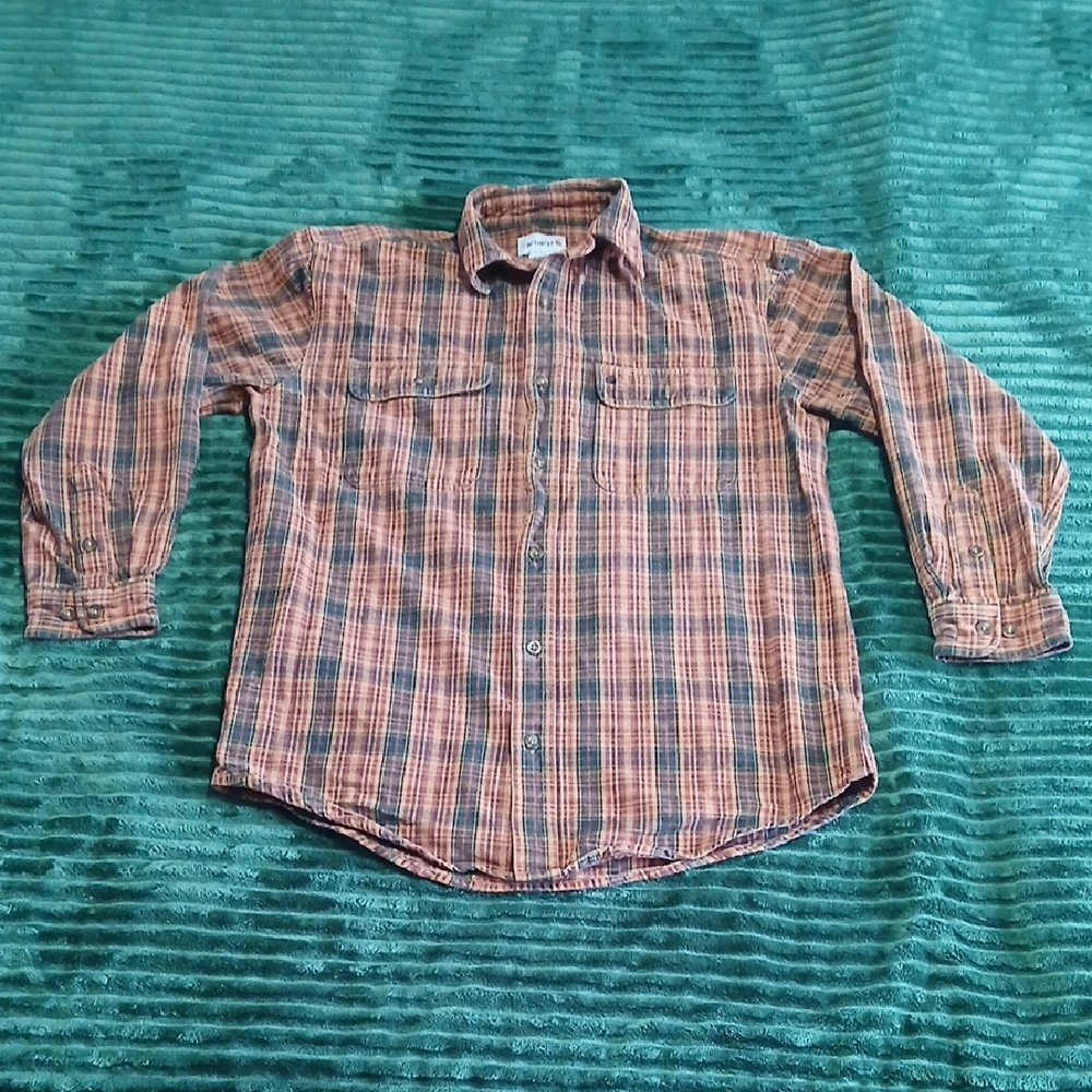 Carhartt Men's Casual Plaid Shirt - Orange and Blue